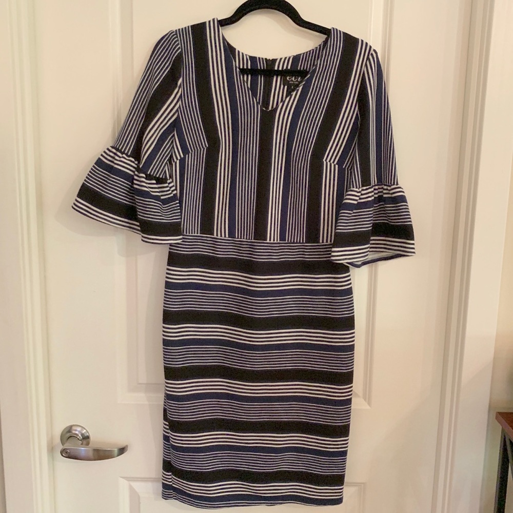 Striped Sheath Dress with Bell Sleeves